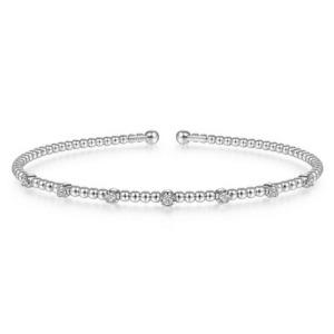 14K White Gold Bujukan Bead and Diamond Station Bangle Bracelet - Dallas TX