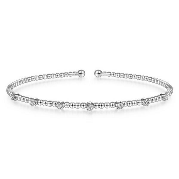 14K White Gold Bujukan Bead and Diamond Station Bangle Bracelet - Dallas TX