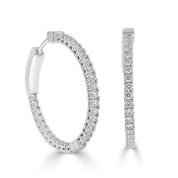 14K White Gold 1" In-and-Out Round Diamond Hoop Earrings - Dallas TX
