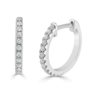 14K White Gold Classic Small 12mm Diamond Huggie Earrings - Dallas TX