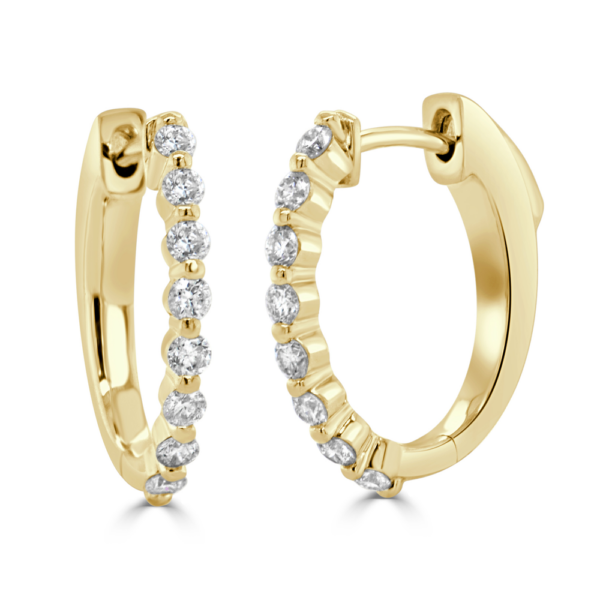 14K Yellow Gold Bubble Single Shared Prong Diamond Hoop Earrings - Dallas TX