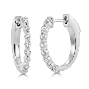 14K White Gold Bubble Single Shared Prong Diamond Hoop Earrings - Dallas TX