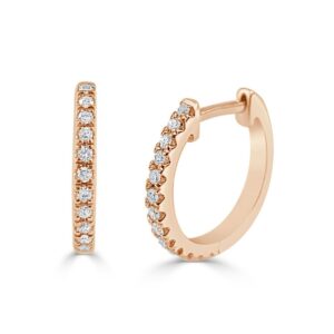 14K Rose Gold Classic Small 12mm Diamond Huggie Earrings - Dallas TX