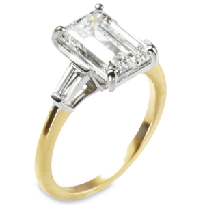 14K Gold Three-Stone Tapered Baguette Diamond Engagement Ring Mounting