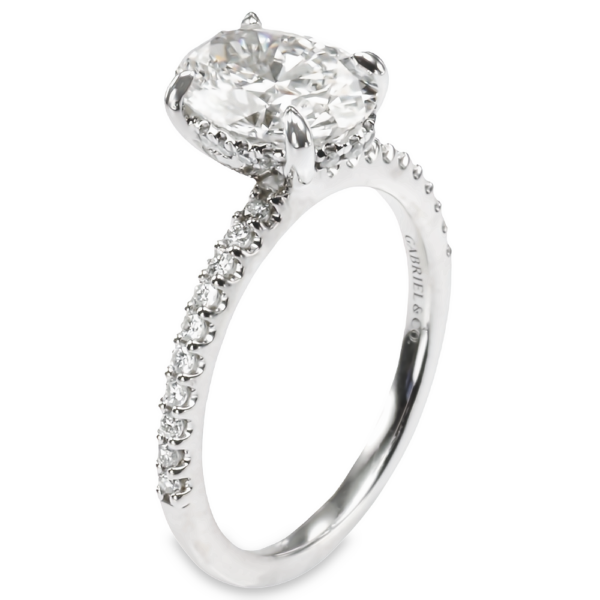 14K White Gold Hidden-Halo Accented Diamond Oval Engagement Ring - Mariloff Diamonds Dallas TX