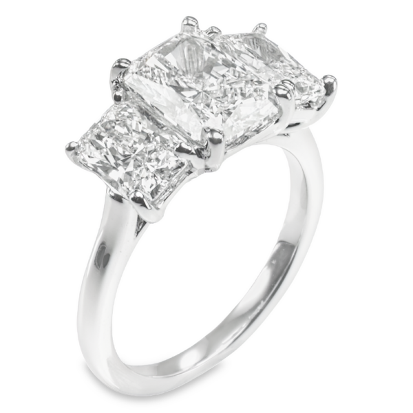 14K White Gold Three-Stone Radiant Cut Diamond Engagement Ring - Dallas TX