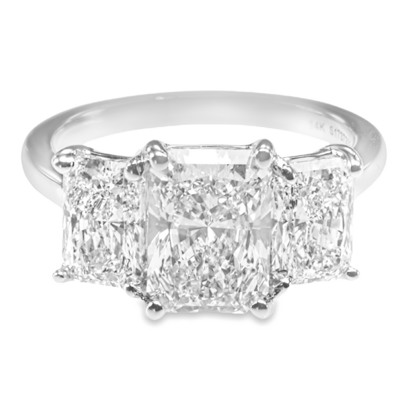 14K White Gold Three-Stone Radiant Cut Diamond Engagement Ring - Dallas TX