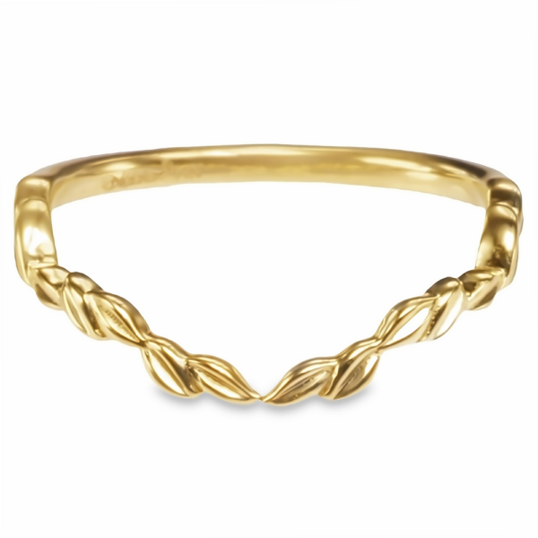 14K Gold High Polished Leaf Motif Contour Wedding Band - Dallas TX