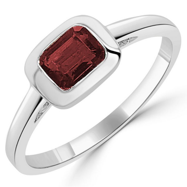 14K White Gold Bezel East-West Set Emerald Cut Garnet Fashion Ring - Dallas TX