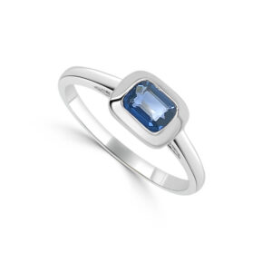 14K White Gold Emerald Cut Blue Sapphire Fashion Ring - Dallas TX