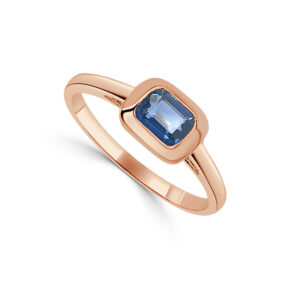 14K Rose Gold Emerald Cut Blue Sapphire Fashion Ring - Dallas TX