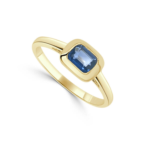 14K Yellow Gold Emerald Cut Blue Sapphire Fashion Ring - Dallas TX