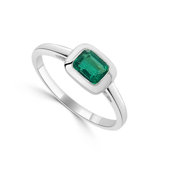 14K White Gold Bezel-Set Emerald Fashion Ring - White
