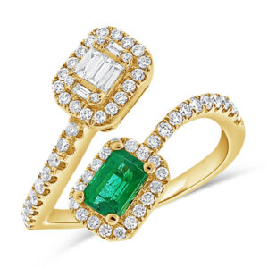 14K Yellow Gold Green Emerald and Diamond Bypass Fashion Ring - Dallas TX