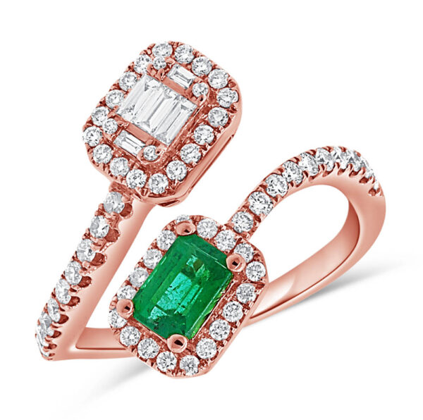 14K Rose Gold Green Emerald and Diamond Bypass Fashion Ring - Dallas TX