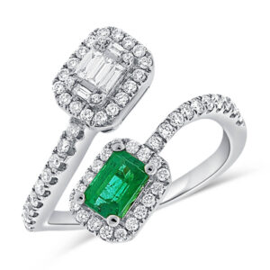 14K White Gold Green Emerald and Diamond Bypass Fashion Ring - Dallas TX