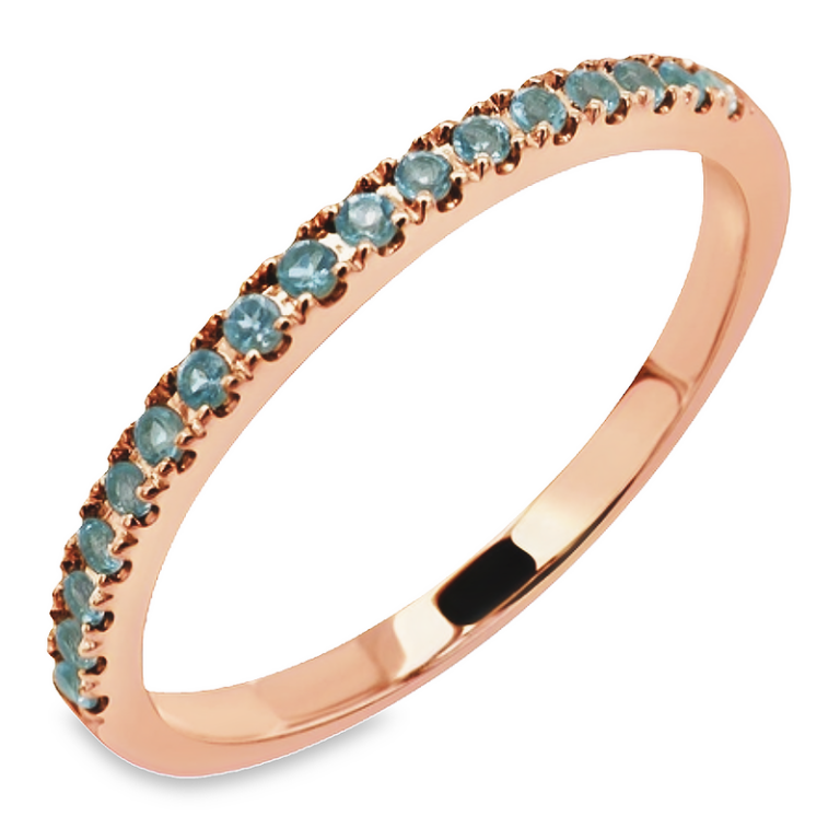 14K Rose Gold Round Blue Topaz Stackable Wedding Band - Dallas TX