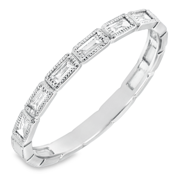 14K White Gold Baguette Milgrain Bezel Set Diamond Wedding Band - Dallas TX