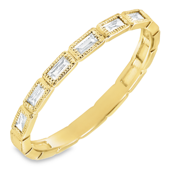 14K Yellow Gold Baguette Milgrain Bezel Set Diamond Wedding Band - Dallas TX