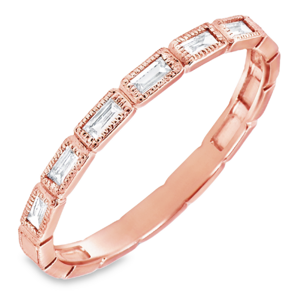 14K Rose Gold Baguette Milgrain Bezel Set Diamond Wedding Band - Dallas TX