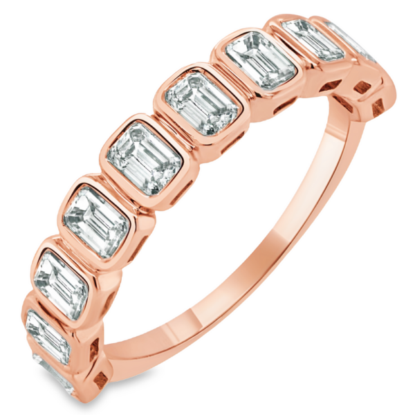 14K Rose Gold Bezel Set Emerald Cut Diamond Ring - Dallas TX | Mariloff Diamonds