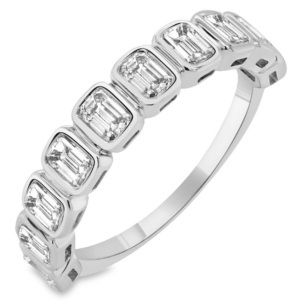 14K White Gold Bezel Set Emerald Cut Diamond Ring - Dallas TX | Mariloff Diamonds