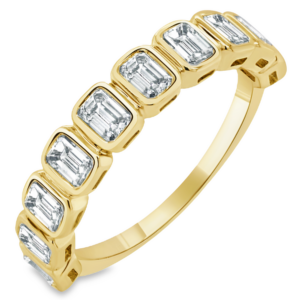 14K Yellow Gold Bezel Set Emerald Cut Diamond Ring - Dallas TX