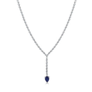14K White Gold Blue Sapphire and Diamond Y Necklace - Dallas TX