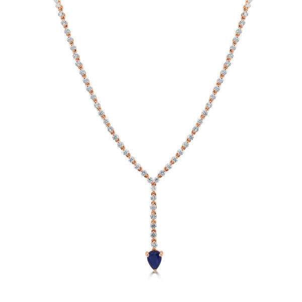 14K Rose Gold Blue Sapphire and Diamond Y Necklace - Dallas TX