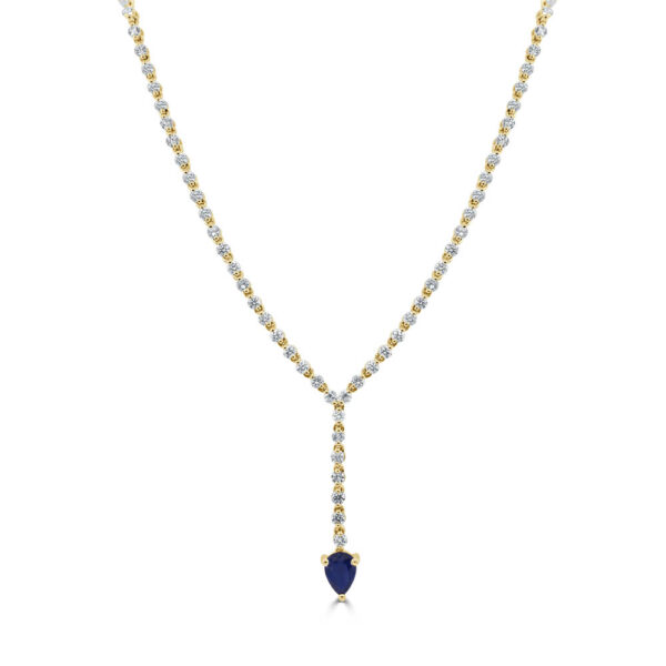 14K Yellow Gold Blue Sapphire and Diamond Y Necklace - Dallas TX