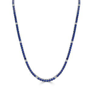 14K White Gold Blue Sapphire and Diamond Tennis Necklace - Dallas TX
