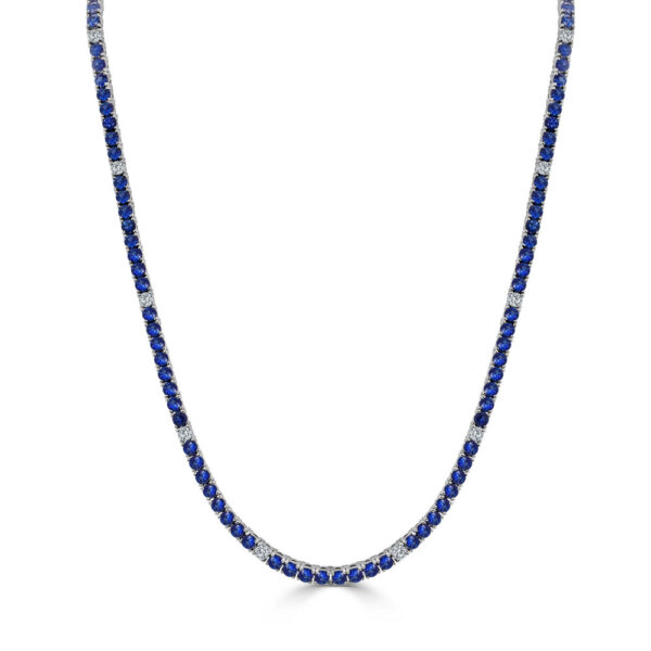 14K White Gold Blue Sapphire and Diamond Tennis Necklace - Dallas TX