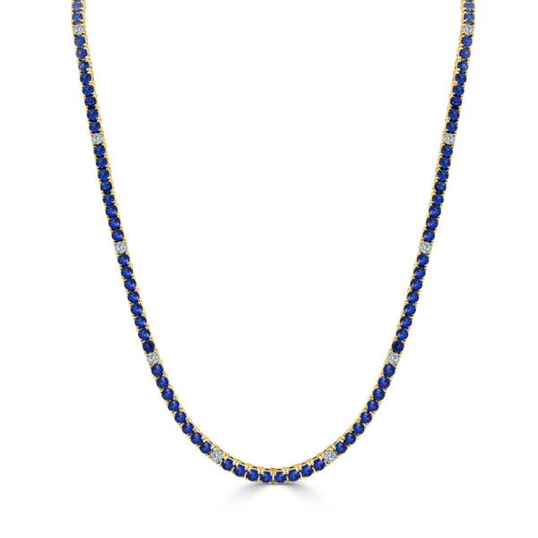 14K Yellow Gold Blue Sapphire and Diamond Tennis Necklace - Dallas TX