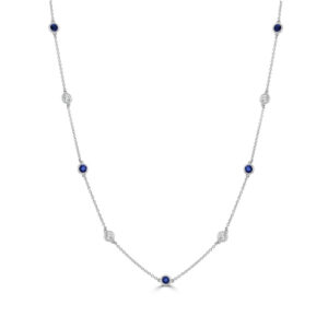 14K White Gold Blue Sapphire and Diamond Alternating Station Necklace - Dallas TX