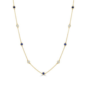 14K Yellow Gold Blue Sapphire and Diamond Alternating Station Necklace - Dallas TX