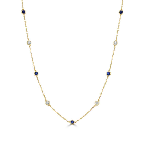 14K Yellow Gold Blue Sapphire and Diamond Alternating Station Necklace - Dallas TX