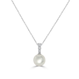 14K White Gold Pearl and Diamond Drop Necklace - Dallas TX