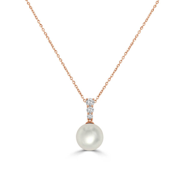 14K Rose Gold Pearl and Diamond Drop Necklace - Dallas TX