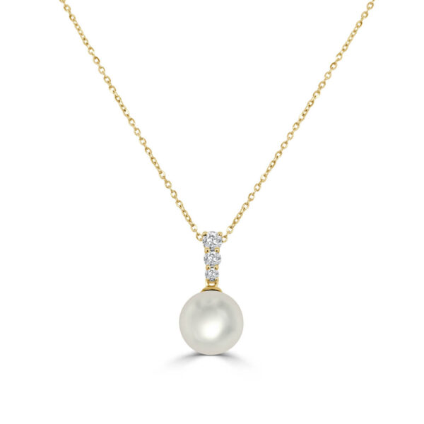 14K Yellow Gold Pearl and Diamond Drop Necklace - Dallas TX