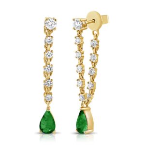 14K Yellow Gold Chain Front to Back Green Emerald Dangle Earrings - Dallas TX