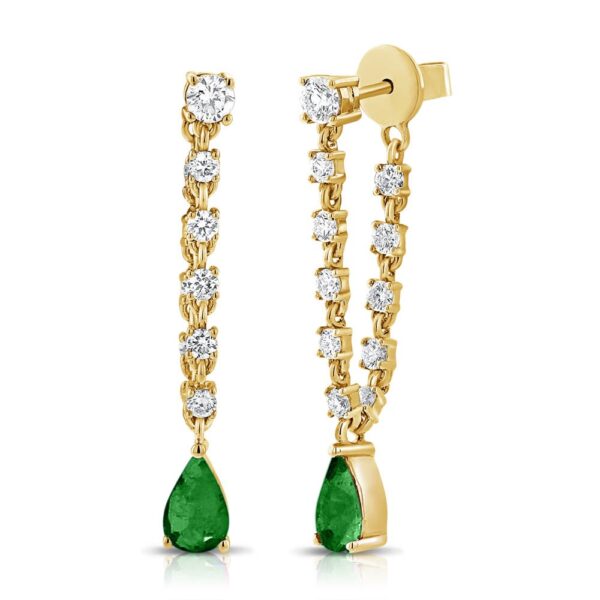 14K Yellow Gold Chain Front to Back Green Emerald Dangle Earrings - Dallas TX