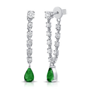 14K White Gold Chain Front to Back Green Emerald Dangle Earrings - Dallas TX