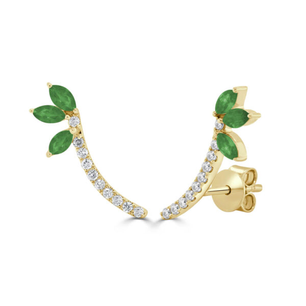 14K Yellow Gold Climbing Green Emerald and Diamond Earrings - Dallas TX