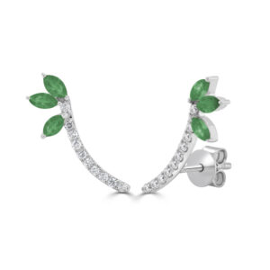 14K White Gold Climbing Green Emerald and Diamond Earrings - Dallas TX