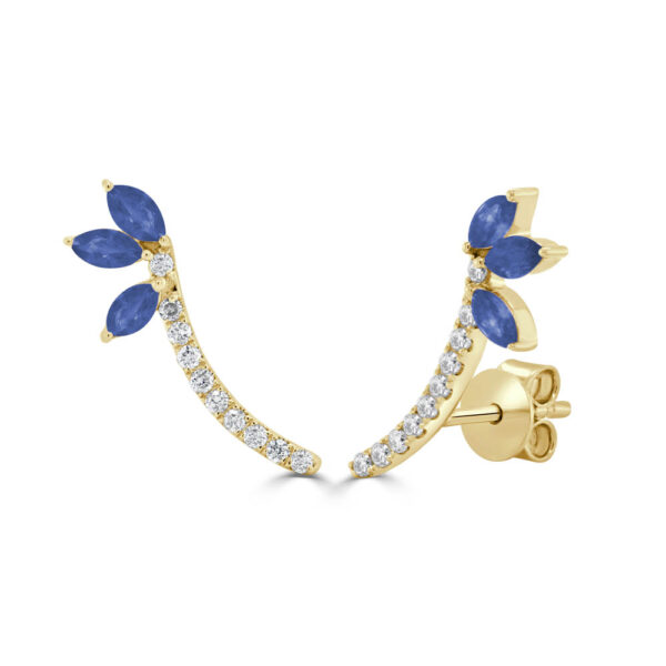 14K Yellow Gold Climbing Blue Sapphire and Diamond Earrings - Dallas TX