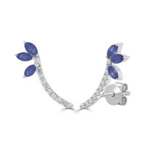 14K White Gold Climbing Blue Sapphire and Diamond Earrings - Dallas TX