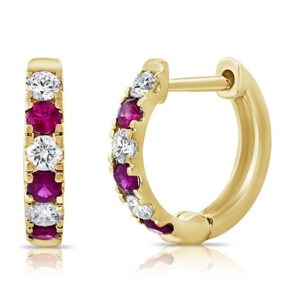 14K Yellow Gold Ruby and Diamond Huggie Earrings - Dallas TX