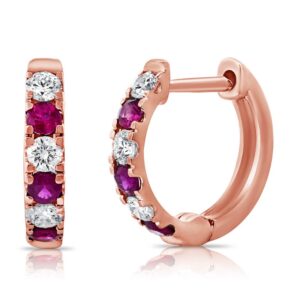 14K Rose Gold Ruby and Diamond Huggie Earrings - Dallas TX