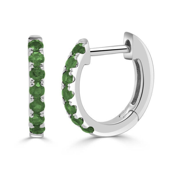 14K White Gold Green Emerald Huggie Earrings - Dallas TX