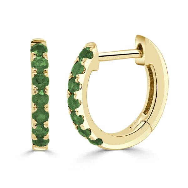 14K Rose Gold Green Emerald Huggie Earrings - Dallas TX